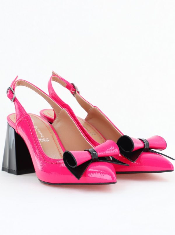 Pantofi Damă Decupați cu Toc Gros Fuchsia lac din Piele Ecologică Nicoletta BS2010-1D2505341 119