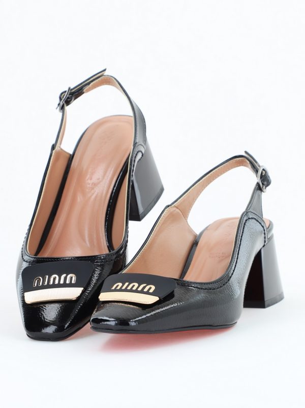 Pantofi Damă Decupați cu Toc Gros Negru lac din Piele Ecologică BS821-1D2505333 119