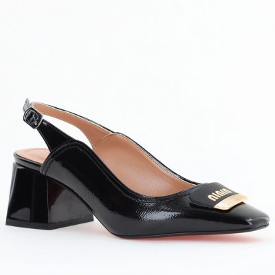 Pantofi Damă Decupați cu Toc Gros Negru lac din Piele Ecologică BS821-1D2505333