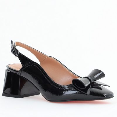 Pantofi Damă Decupați cu Toc Gros Negru lac din Piele Ecologică Nicoletta BS810-1D2505330