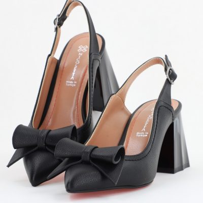 Pantofi Damă Decupați cu Toc Gros Negru Mat din Piele Ecologică Nicoletta BS2010-1D2505327