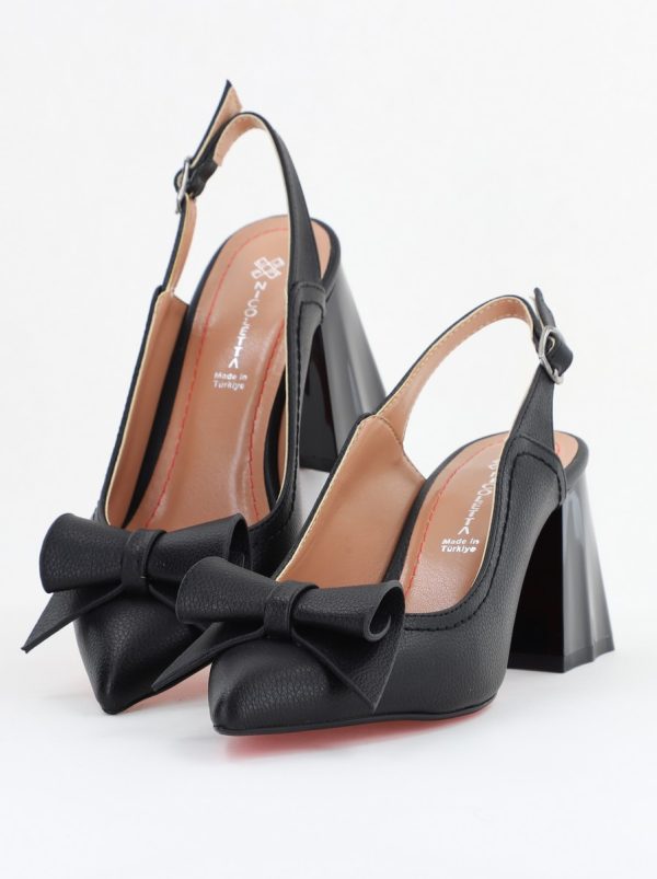 Pantofi Damă Decupați cu Toc Gros Negru Mat din Piele Ecologică Nicoletta BS2010-1D2505327 119