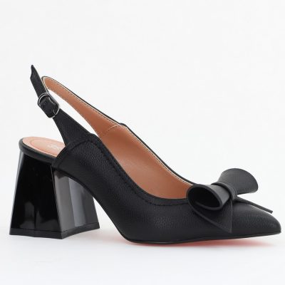 Pantofi Damă Decupați cu Toc Gros Negru Mat din Piele Ecologică Nicoletta BS2010-1D2505327