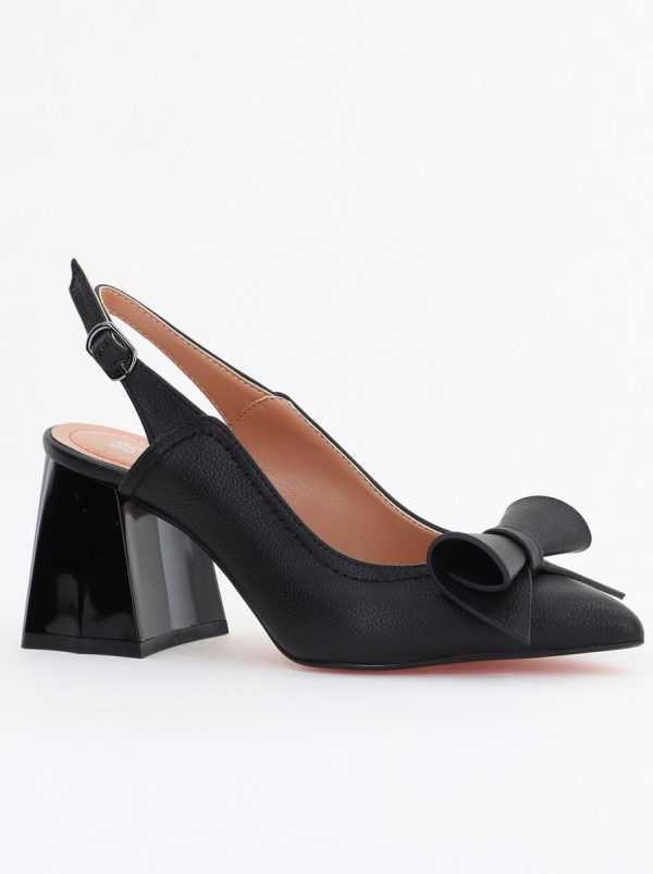 Incaltaminte Dama - Pantofi Damă Decupați cu Toc Gros Negru Mat din Piele Ecologică Nicoletta BS2010-1D2505327