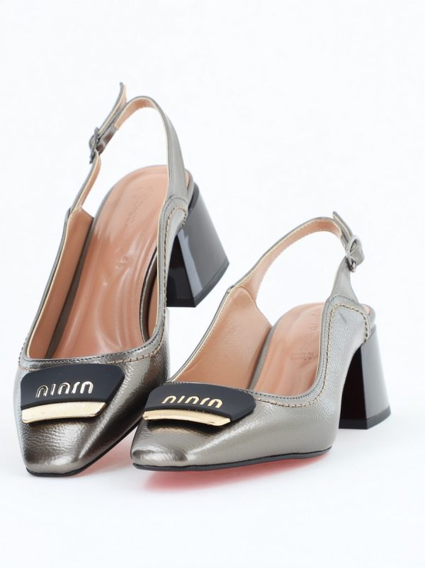 Pantofi Damă Decupați cu Toc Gros Platina lac din Piele Ecologică BS821-1D2505332 119