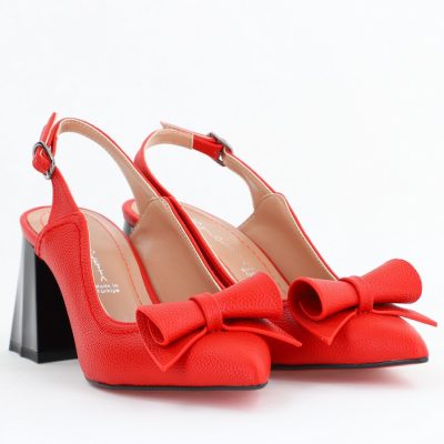 Pantofi Damă Decupați cu Toc Gros Rosu mat din Piele Ecologică Nicoletta BS2010-1D2505351