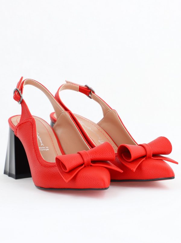 Pantofi Damă Decupați cu Toc Gros Rosu mat din Piele Ecologică Nicoletta BS2010-1D2505351 119