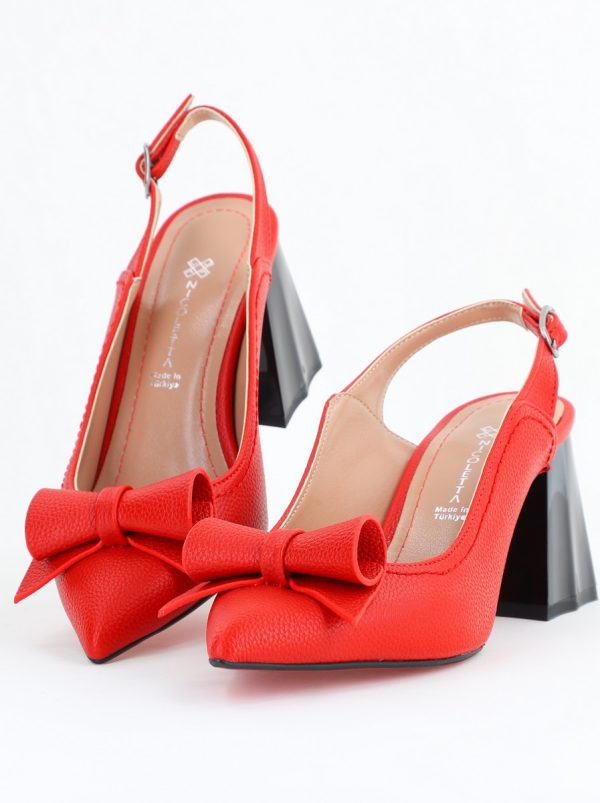 Pantofi Damă Decupați cu Toc Gros Rosu mat din Piele Ecologică Nicoletta BS2010-1D2505351 120