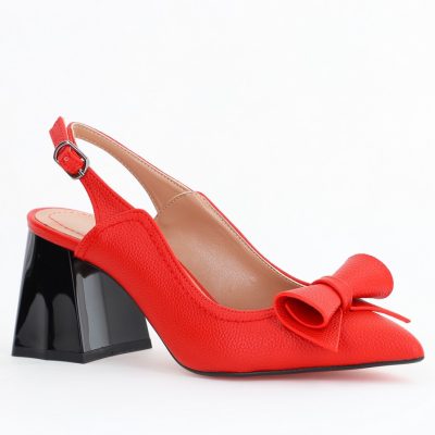 Pantofi Damă Decupați cu Toc Gros Rosu mat din Piele Ecologică Nicoletta BS2010-1D2505351