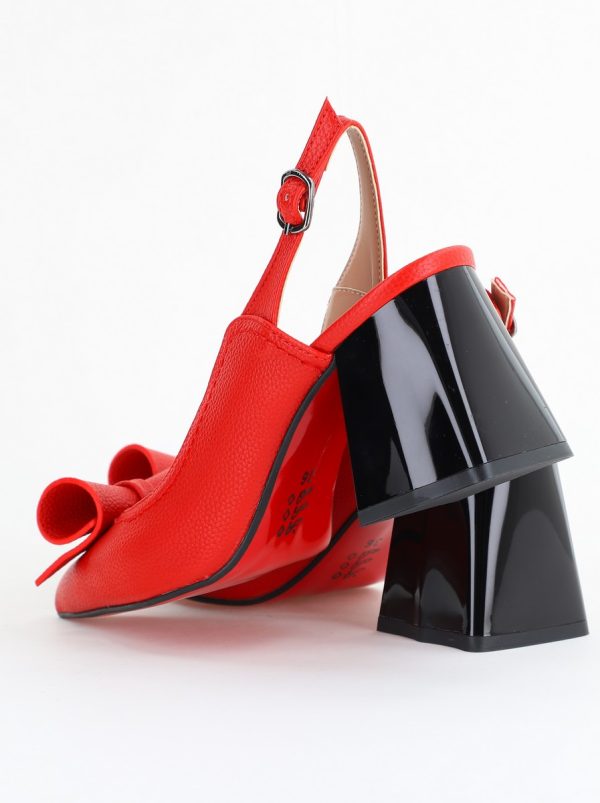 Pantofi Damă Decupați cu Toc Gros Rosu mat din Piele Ecologică Nicoletta BS2010-1D2505351 122