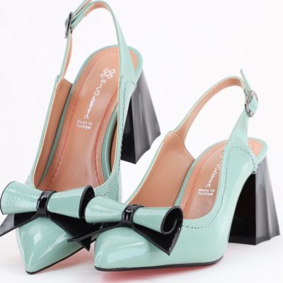 Pantofi Damă Decupați cu Toc Gros Verde Menta lac din Piele Ecologică Nicoletta BS2010-1D2505343