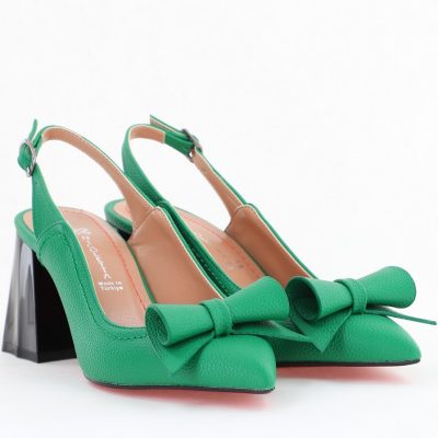 Pantofi Damă Decupați cu Toc Gros Verde mat din Piele Ecologică Nicoletta BS2010-1D2505352