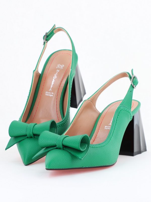 Pantofi Damă Decupați cu Toc Gros Verde mat din Piele Ecologică Nicoletta BS2010-1D2505352 120