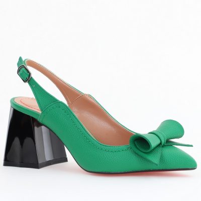 Pantofi Damă Decupați cu Toc Gros Verde mat din Piele Ecologică Nicoletta BS2010-1D2505352