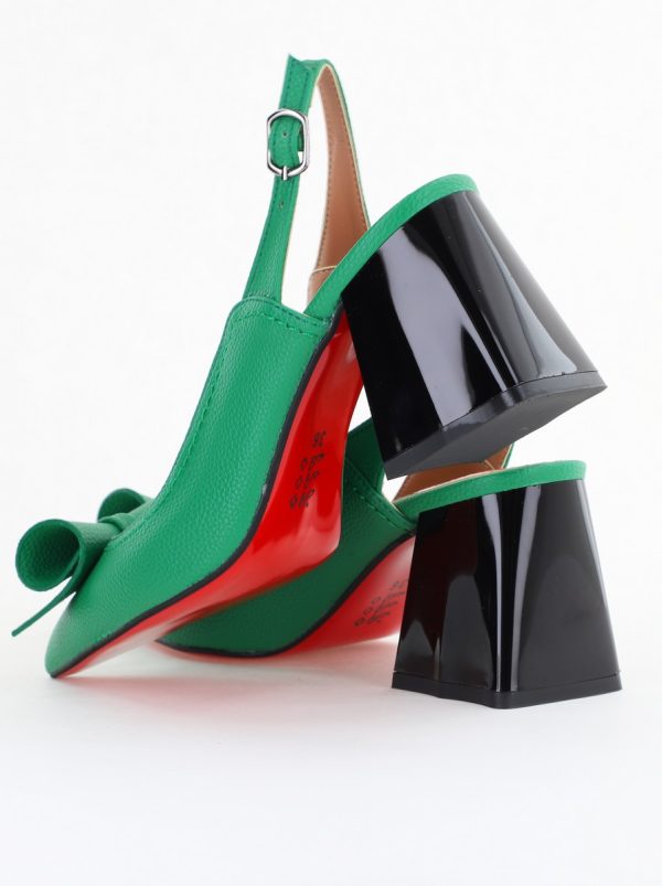 Pantofi Damă Decupați cu Toc Gros Verde mat din Piele Ecologică Nicoletta BS2010-1D2505352 122