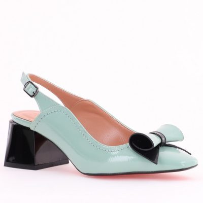 Pantofi Damă Decupați cu Toc Gros Verde mentă lac din Piele Ecologică Nicoletta BS810-1D2505329